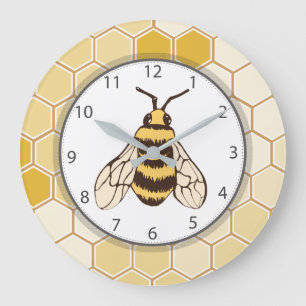 Honeycomb Bumblebee Grey Numbers Large Clock