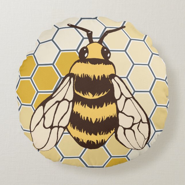 Honeycomb Bumblebee Round Cushion (Front)