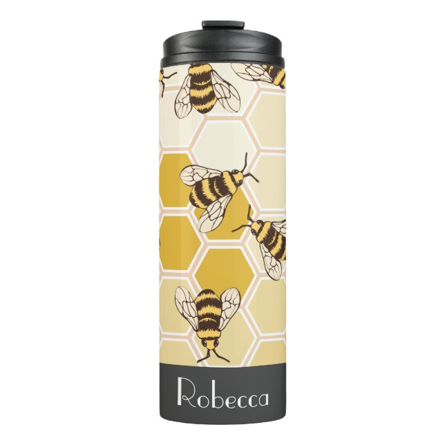 Honeycomb & Bumblebees | Personalised Thermal Tumbler (Front)