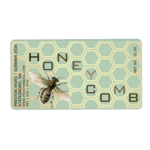 Honeycomb Container Label with Comb Honeybee Date