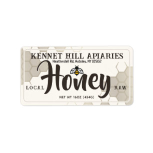 Honeycomb & Cute Bee Raw Honey Label Ivory
