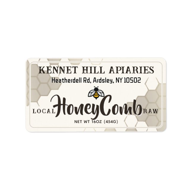 Honeycomb & Cute Bee Raw Honeycomb Label Ivory (Front)