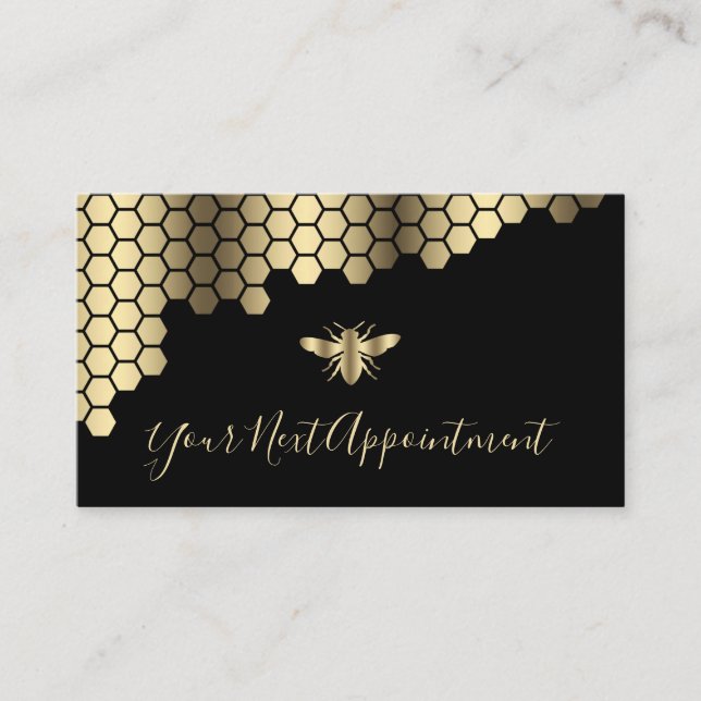 honeycomb faux gold foil bee appointment card (Front)