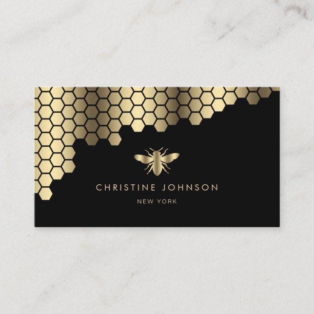 honeycomb faux gold foil bee business card (Front)