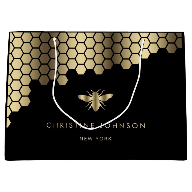 honeycomb faux gold foil bee design large gift bag (Front)