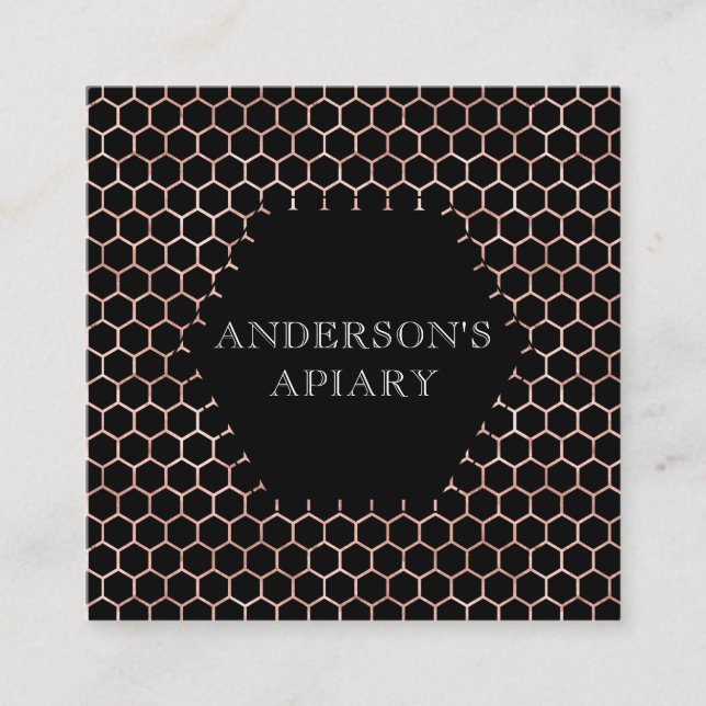 honeycomb faux rose gold foil apiary square business card (Front)