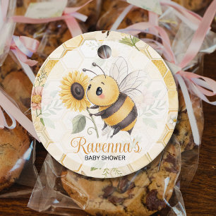 Honeycomb Floral Bee Custom Name Baby Shower Favour Tags
