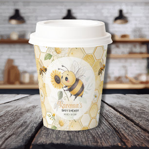 Honeycomb Floral Bee Personalised Baby Shower Paper Cups