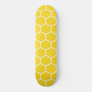 Honeycomb Geometric White Lines Bumblebee Skateboard