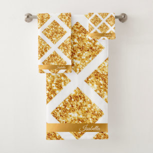 Honeycomb Gold Glitter Boho Popular Collection Bath Towel Set