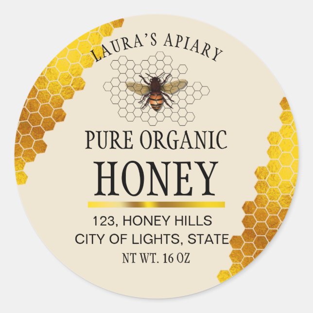 Honeycomb Gold  Honey Bee Apiary Product Label (Front)