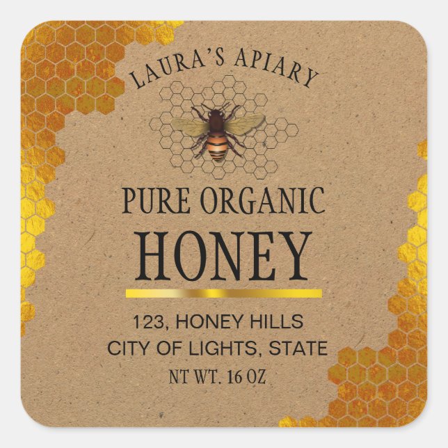 Honeycomb Gold  Honey Bee Apiary Product Label (Front)
