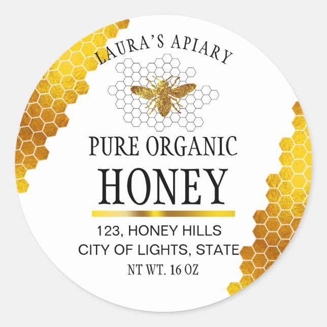 Honeycomb Gold  Honey Bee Apiary Product Label (Front)