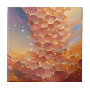 Honeycomb gold rose abstract geometry digital art  ceramic tile