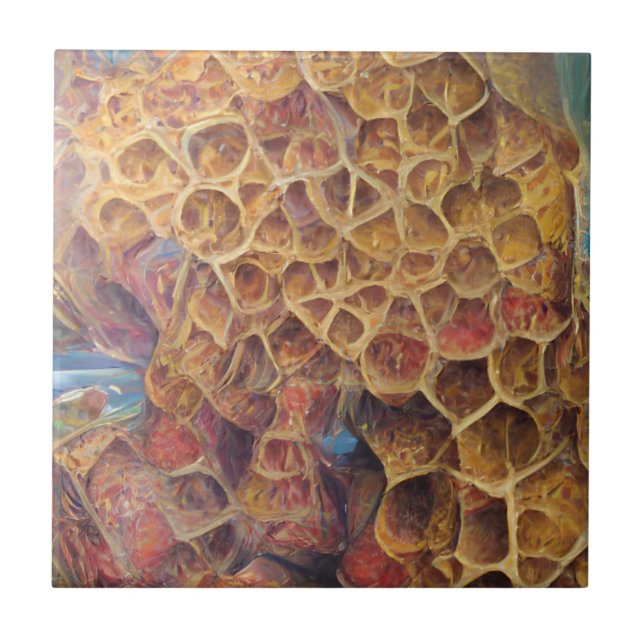 Honeycomb golden home abstract digital art ceramic tile (Front)