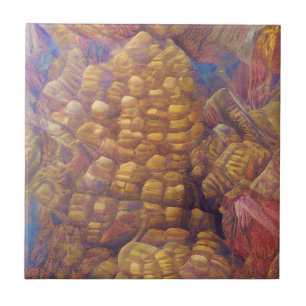 Honeycomb golden mountain abstract digital art  ceramic tile