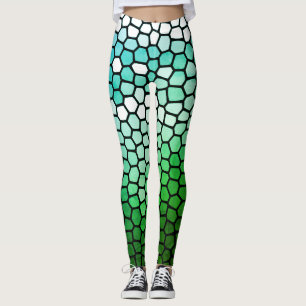 Honeycomb Green and White Leggings