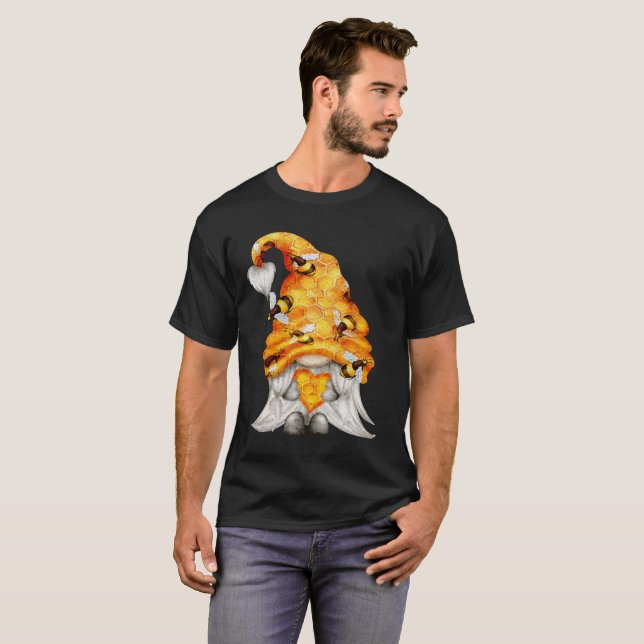 Honeycomb Hat Gnome with Bees Holding Honey Unisex T-Shirt (Front Full)