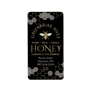 Honeycomb Heraldic Bee Honey Metallic Gold Black Label