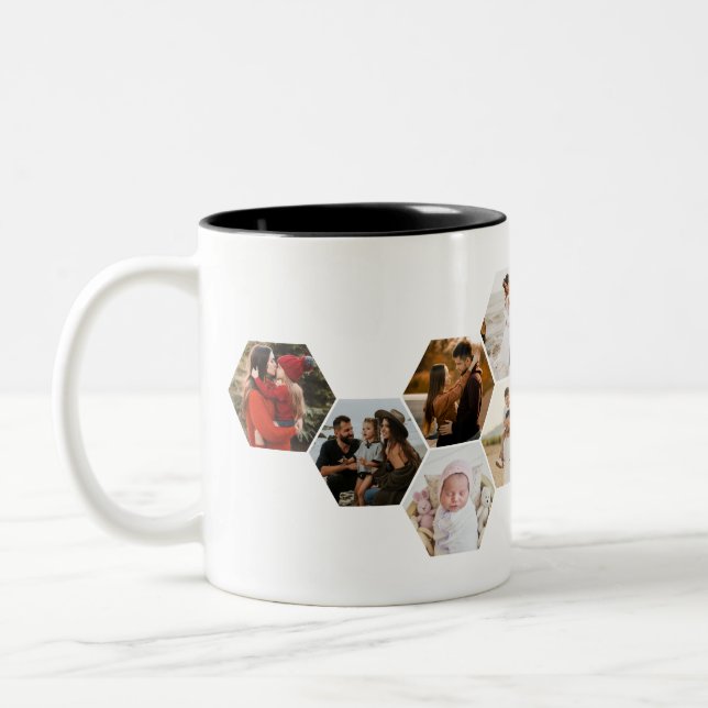 Honeycomb Hexagon Photo Collage 11 Pictures Coffee Two-Tone Coffee Mug (Left)