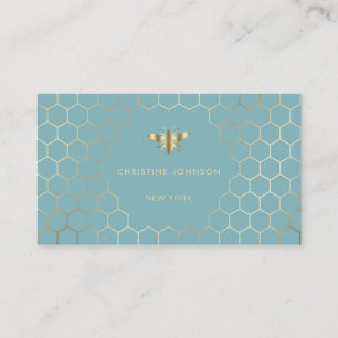 honeycomb hexagons bee on blue business card