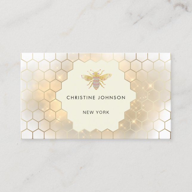 honeycomb hexagons jewel bee business card (Front)