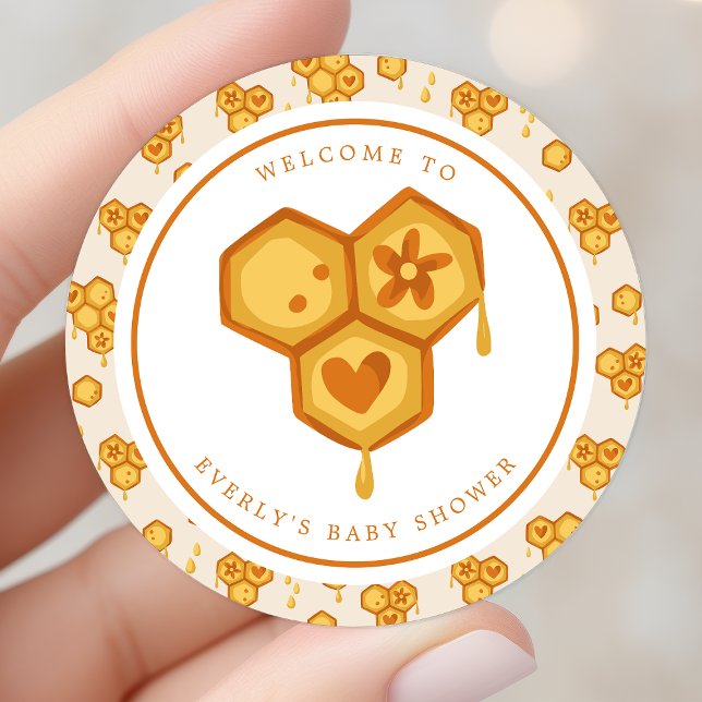 Honeycomb Honey Bee Cute Baby Shower Classic Round Sticker (Creator Uploaded)