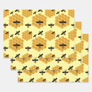 Honeycomb Honey Bees Insect Lover Yellow Beekeeper Wrapping Paper Sheet