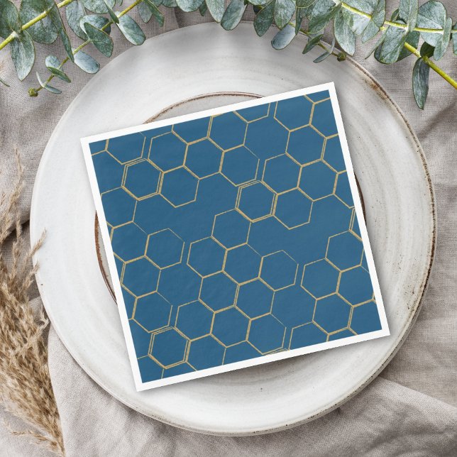 Honeycomb Line Drawing Indigo Wedding Shower Napkin (Creator Uploaded)