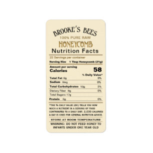 Honeycomb Nutrition facts - Infant & Storage Info Label