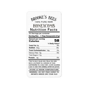 Honeycomb Nutrition Facts Infant Warning & Storage Label