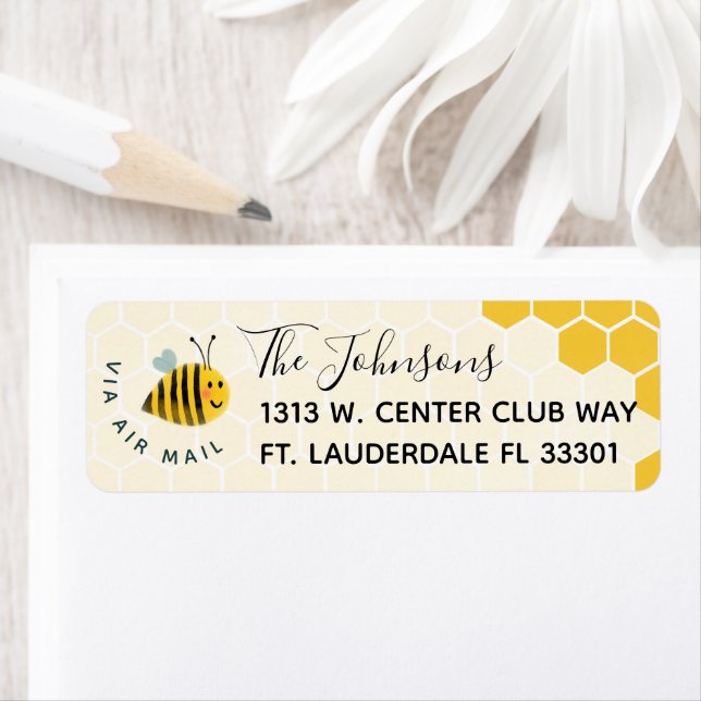 Honeycomb Pattern and Air Mail Bee Return Address Label (Insitu)