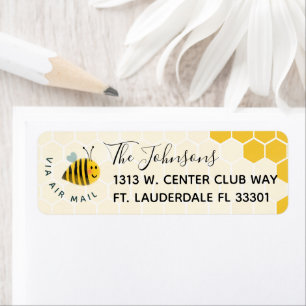 Honeycomb Pattern and Air Mail Bee Return Address Return Address Label