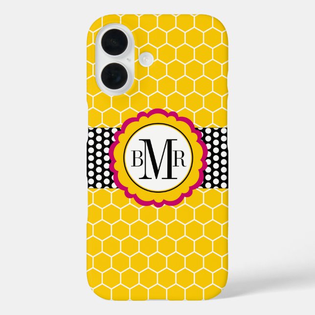 Honeycomb Pattern and Flower Monogram Personalised Case-Mate iPhone Case (Back)
