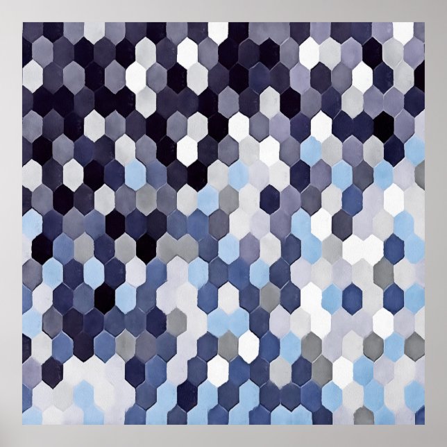 Honeycomb Pattern In Blue Tones Poster (Front)