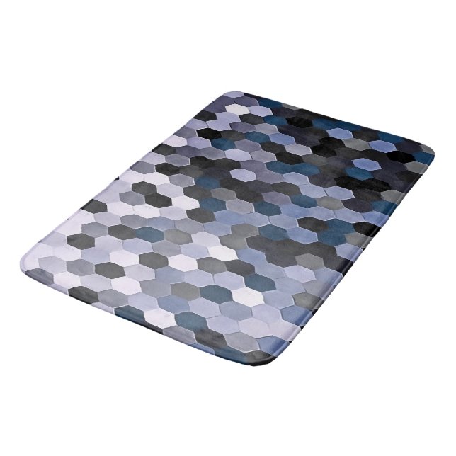 Honeycomb Pattern In Grey and Blue Wintry Colours Bath Mat (Angled)