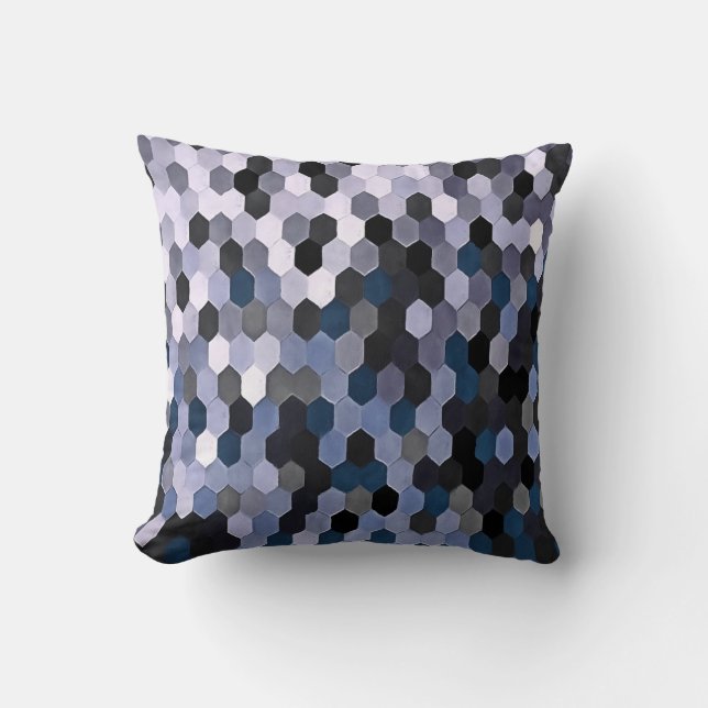 Honeycomb Pattern In Grey and Blue Wintry Colours Cushion (Front)