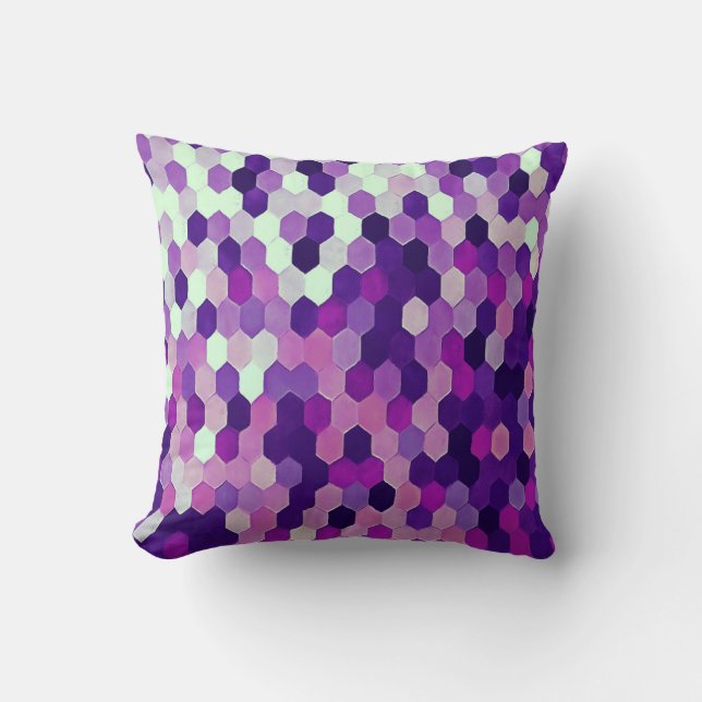 Honeycomb Pattern In Royal Plum and Pink Colours Cushion (Front)