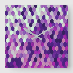 Honeycomb Pattern In Royal Plum and Pink Colours Square Wall Clock