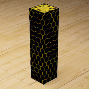 Honeycomb pattern with honey bees black and yellow wine box