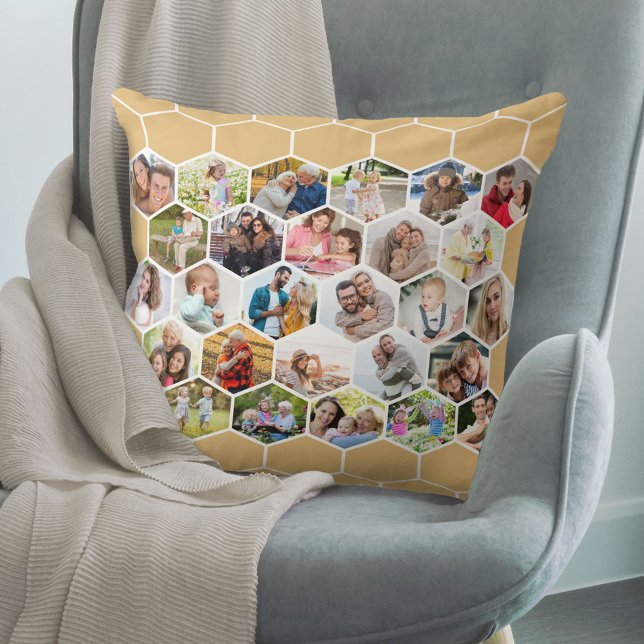 Honeycomb Photo Collage Honey Beige Multi Picture Cushion (Creator Uploaded)
