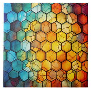 Honeycomb Stained Glass  Ceramic Tile
