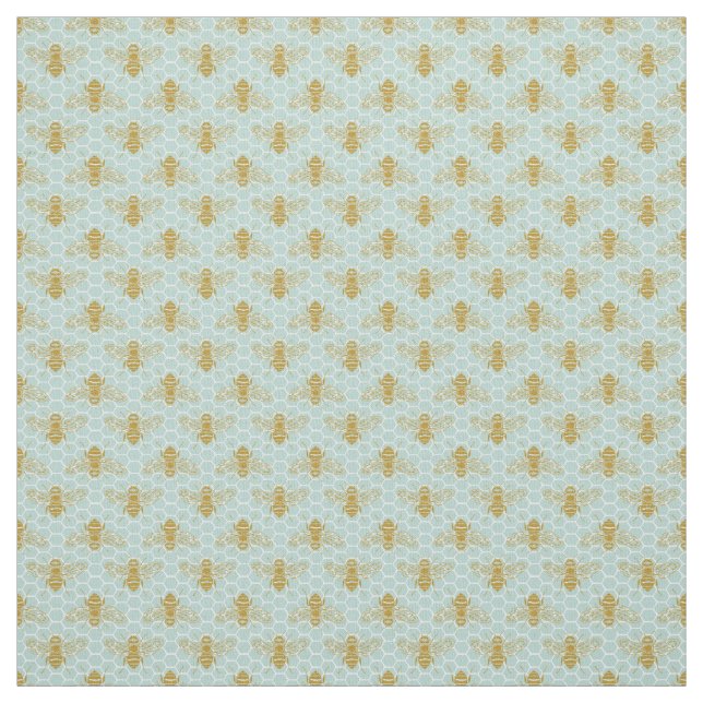 Honeycomb Teal and Bees Fabric (Swatch)