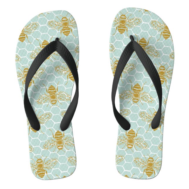 Honeycomb Teal and Bees Thongs (Footbed)