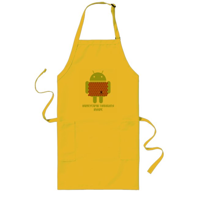 Honeycomb Thoughts Inside (Android Bug Droid Bee) Long Apron (Front)