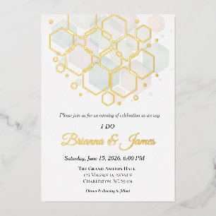 Honeycomb Wedding Gold Foil Modern Geometric Holiday Card