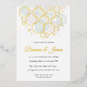 Honeycomb Wedding  Gold Foil Modern Geometric  Holiday Card