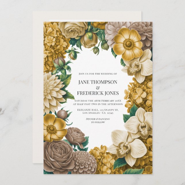 Honeycomb, Wheat & Warm Taupe Wedding Invitation (Front/Back)