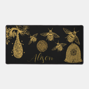 Honeycomb Wildlflower Black Desk Mat