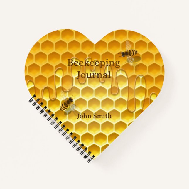 Honeycomb with Flying Honeybees Custom Heart Notebook (Front)